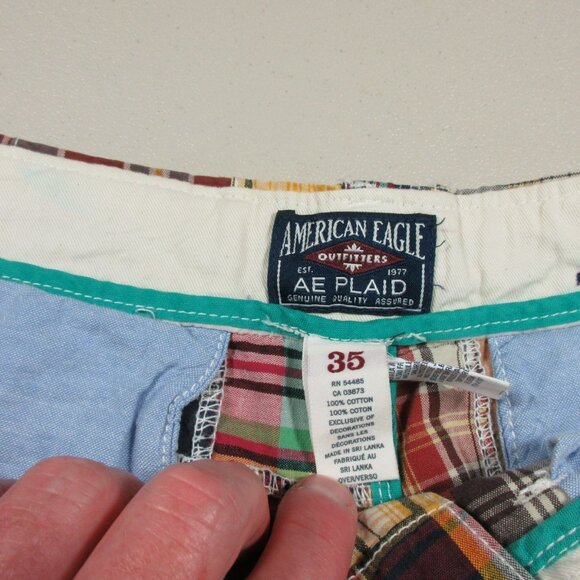 American Eagle mens colorful patchwork plaid chino shorts 35 EUC - Picture 5 of 10